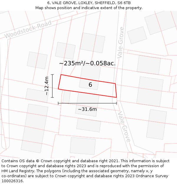 6, VALE GROVE, LOXLEY, SHEFFIELD, S6 6TB: Plot and title map