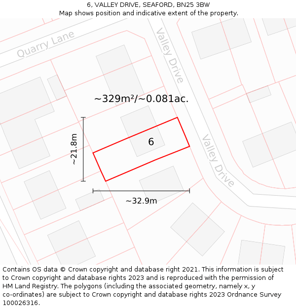 6, VALLEY DRIVE, SEAFORD, BN25 3BW: Plot and title map