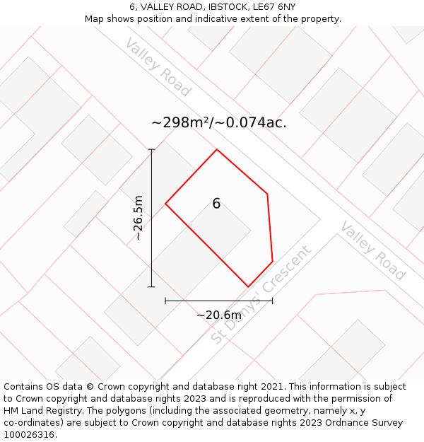 6, VALLEY ROAD, IBSTOCK, LE67 6NY: Plot and title map