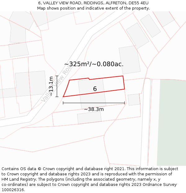 6, VALLEY VIEW ROAD, RIDDINGS, ALFRETON, DE55 4EU: Plot and title map