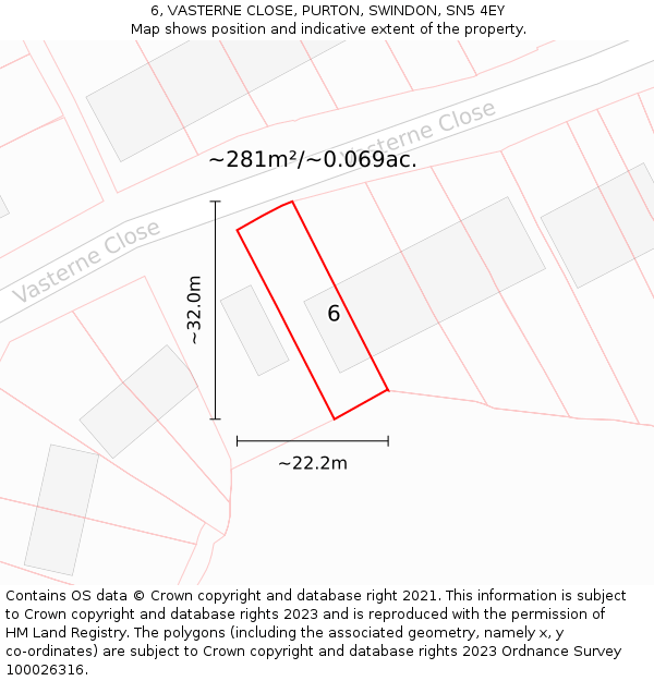 6, VASTERNE CLOSE, PURTON, SWINDON, SN5 4EY: Plot and title map