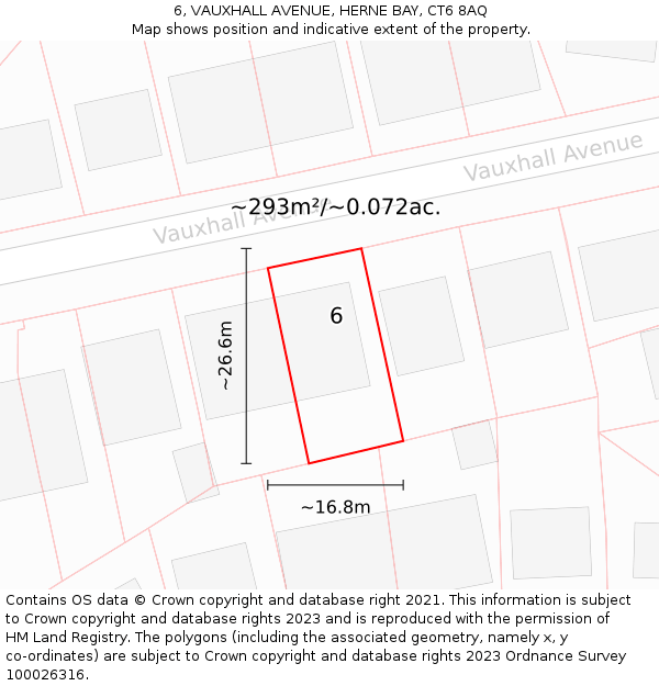 6, VAUXHALL AVENUE, HERNE BAY, CT6 8AQ: Plot and title map