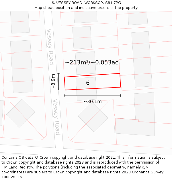 6, VESSEY ROAD, WORKSOP, S81 7PG: Plot and title map