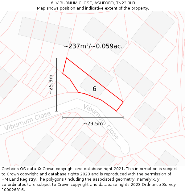 6, VIBURNUM CLOSE, ASHFORD, TN23 3LB: Plot and title map