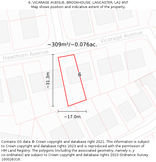 6, VICARAGE AVENUE, BROOKHOUSE, LANCASTER, LA2 9NT: Plot and title map