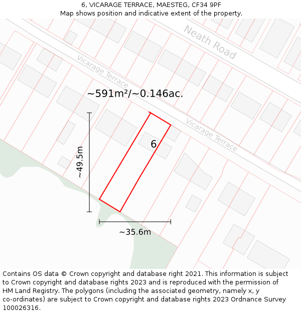 6, VICARAGE TERRACE, MAESTEG, CF34 9PF: Plot and title map