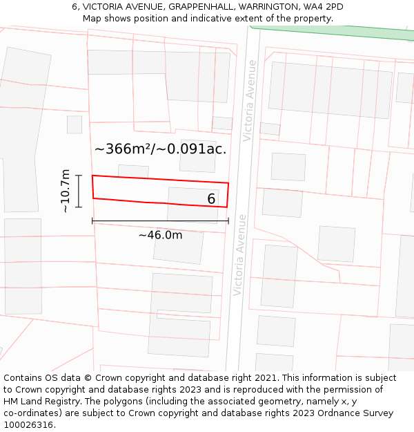 6, VICTORIA AVENUE, GRAPPENHALL, WARRINGTON, WA4 2PD: Plot and title map