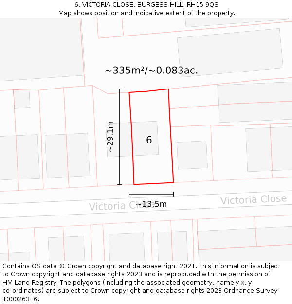 6, VICTORIA CLOSE, BURGESS HILL, RH15 9QS: Plot and title map