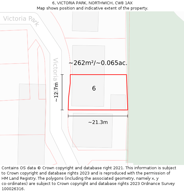 6, VICTORIA PARK, NORTHWICH, CW8 1AX: Plot and title map