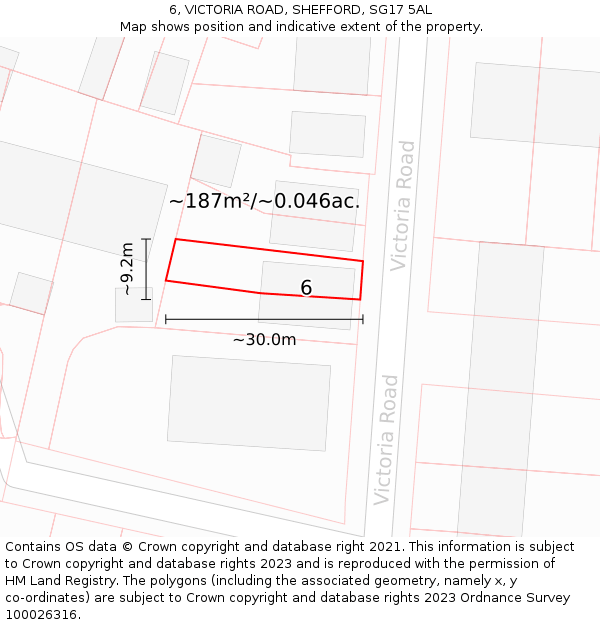 6, VICTORIA ROAD, SHEFFORD, SG17 5AL: Plot and title map