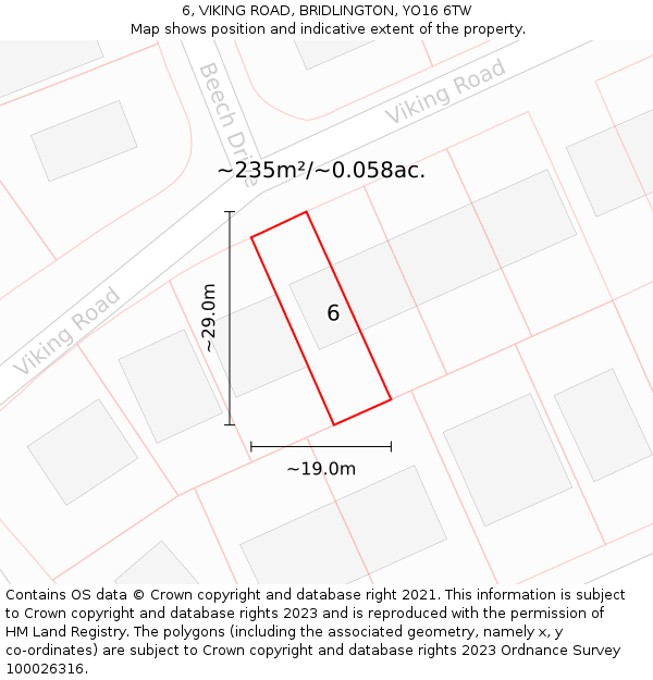 6, VIKING ROAD, BRIDLINGTON, YO16 6TW: Plot and title map