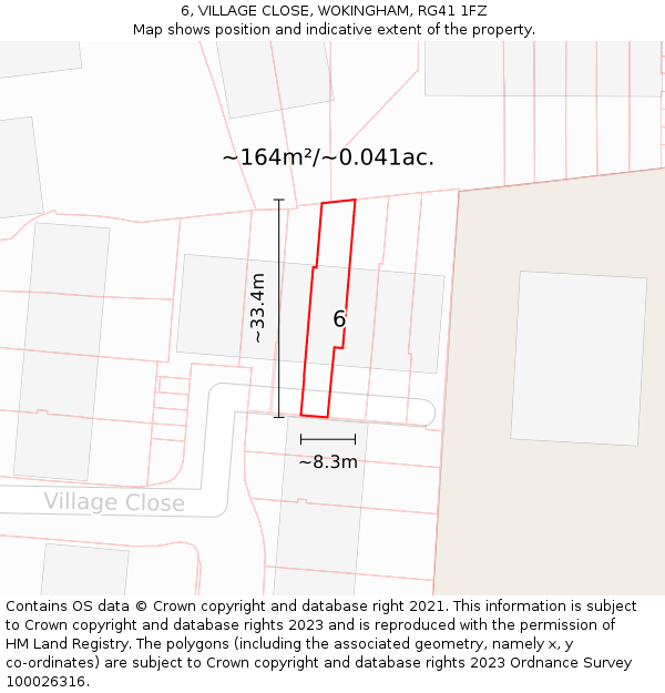 6, VILLAGE CLOSE, WOKINGHAM, RG41 1FZ: Plot and title map