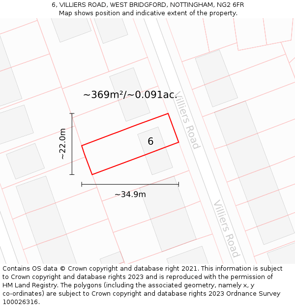 6, VILLIERS ROAD, WEST BRIDGFORD, NOTTINGHAM, NG2 6FR: Plot and title map