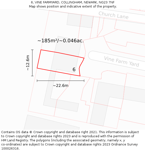 6, VINE FARMYARD, COLLINGHAM, NEWARK, NG23 7NF: Plot and title map