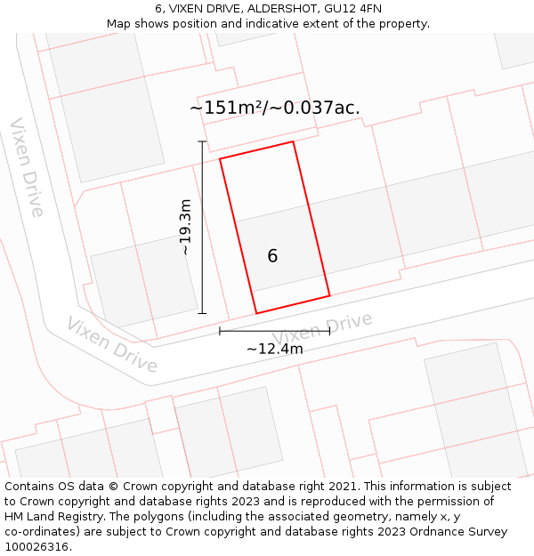 6, VIXEN DRIVE, ALDERSHOT, GU12 4FN: Plot and title map