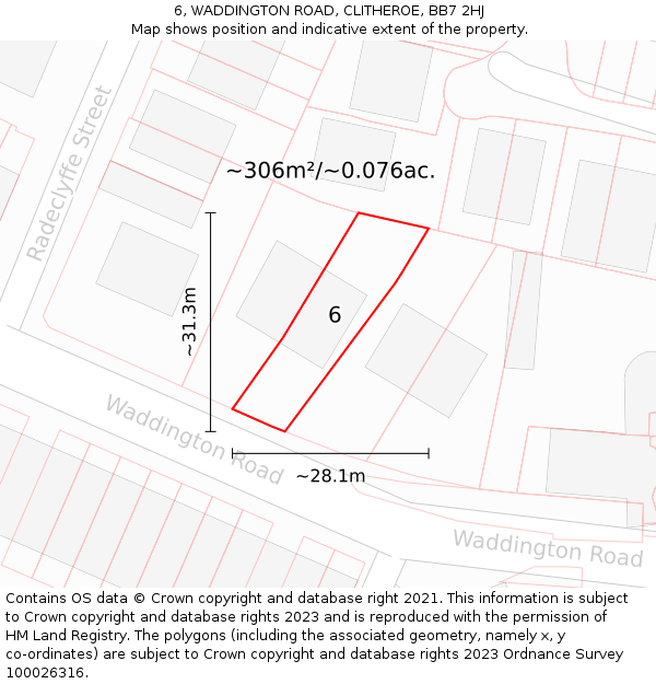 6, WADDINGTON ROAD, CLITHEROE, BB7 2HJ: Plot and title map
