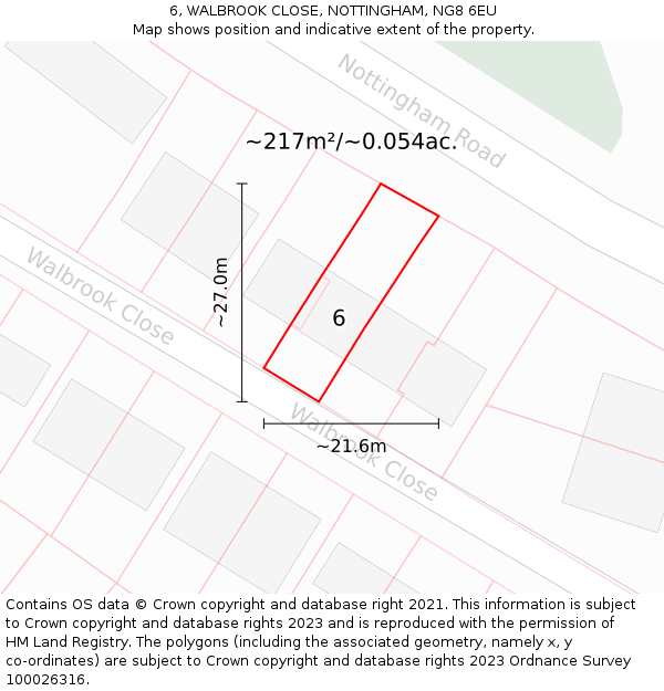 6, WALBROOK CLOSE, NOTTINGHAM, NG8 6EU: Plot and title map