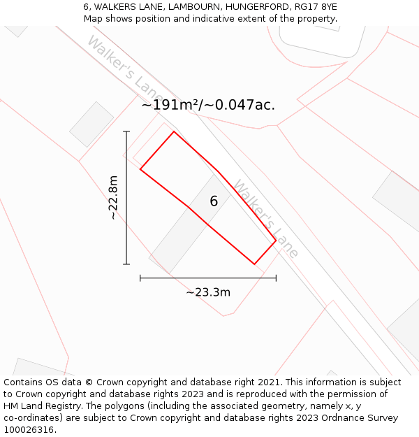 6, WALKERS LANE, LAMBOURN, HUNGERFORD, RG17 8YE: Plot and title map