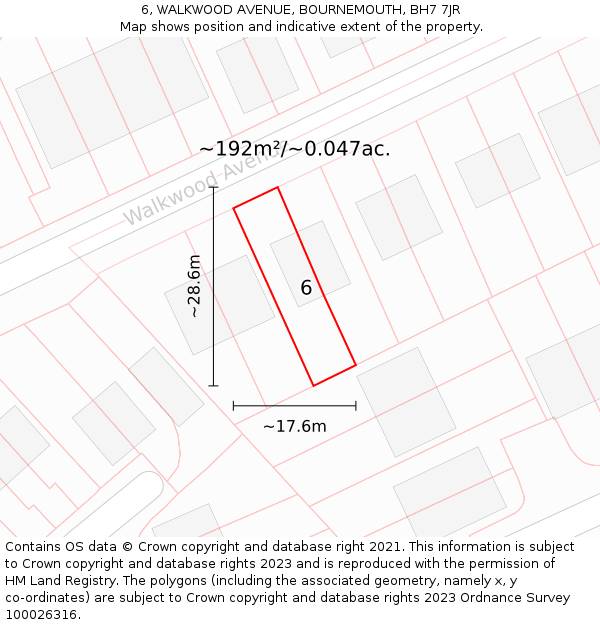 6, WALKWOOD AVENUE, BOURNEMOUTH, BH7 7JR: Plot and title map