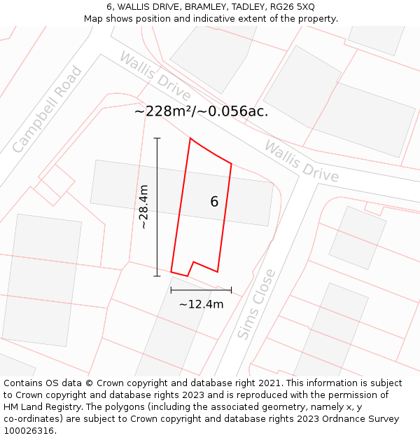 6, WALLIS DRIVE, BRAMLEY, TADLEY, RG26 5XQ: Plot and title map