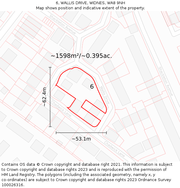 6, WALLIS DRIVE, WIDNES, WA8 9NH: Plot and title map