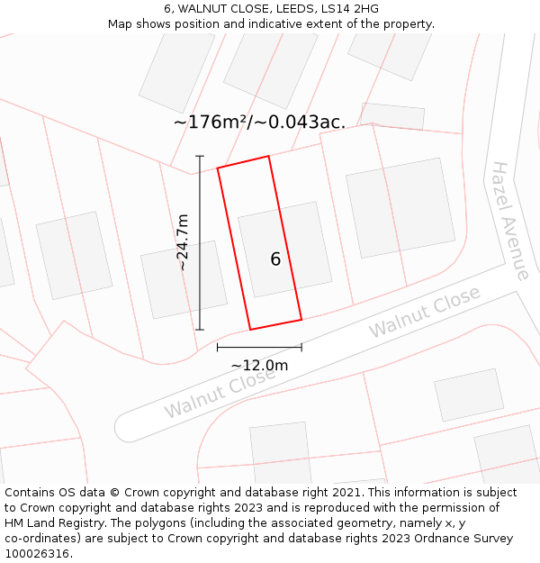 6, WALNUT CLOSE, LEEDS, LS14 2HG: Plot and title map