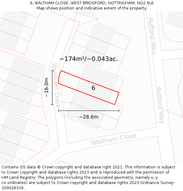 6, WALTHAM CLOSE, WEST BRIDGFORD, NOTTINGHAM, NG2 6LE: Plot and title map