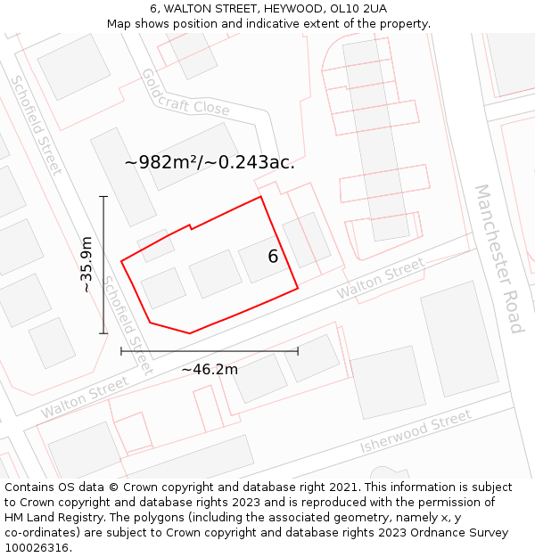 6, WALTON STREET, HEYWOOD, OL10 2UA: Plot and title map