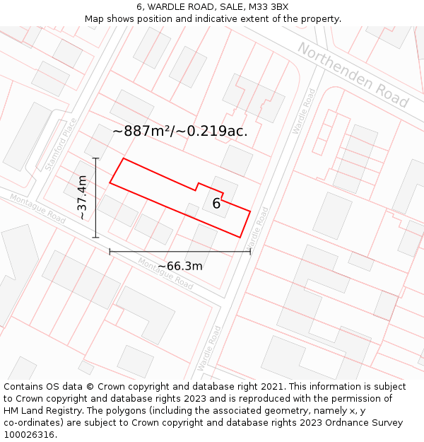 6, WARDLE ROAD, SALE, M33 3BX: Plot and title map