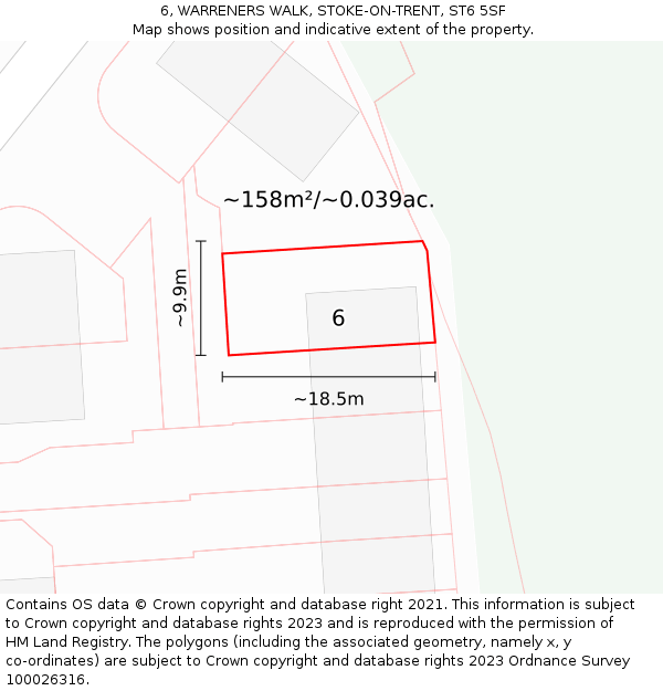 6, WARRENERS WALK, STOKE-ON-TRENT, ST6 5SF: Plot and title map