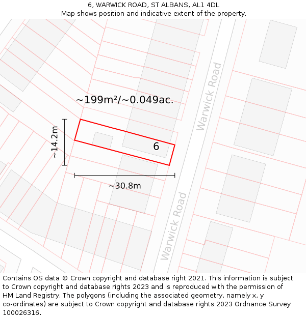 6, WARWICK ROAD, ST ALBANS, AL1 4DL: Plot and title map