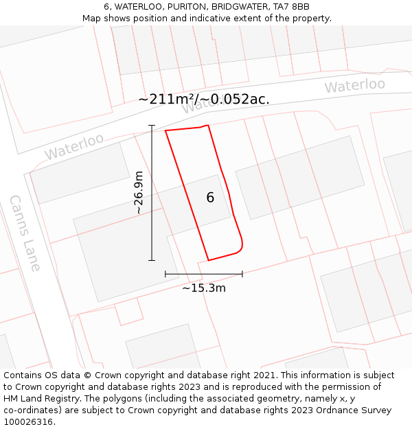 6, WATERLOO, PURITON, BRIDGWATER, TA7 8BB: Plot and title map