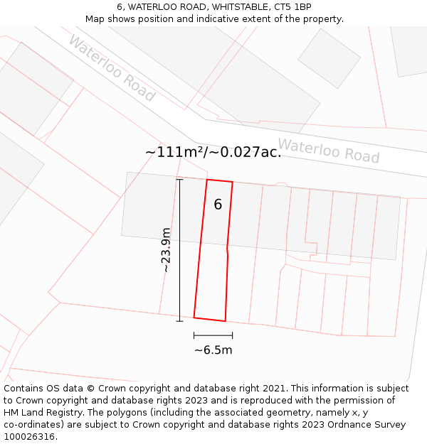 6, WATERLOO ROAD, WHITSTABLE, CT5 1BP: Plot and title map