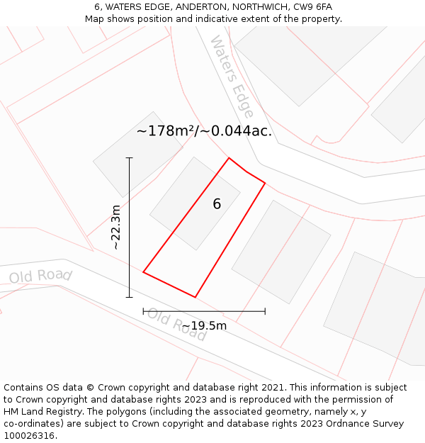 6, WATERS EDGE, ANDERTON, NORTHWICH, CW9 6FA: Plot and title map