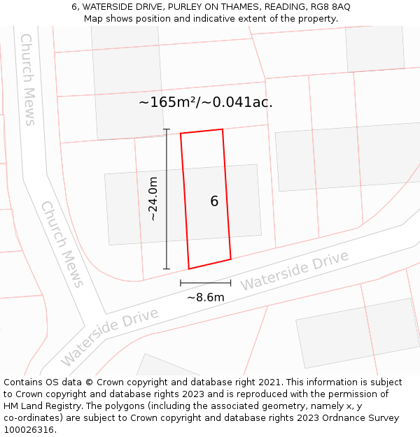 6, WATERSIDE DRIVE, PURLEY ON THAMES, READING, RG8 8AQ: Plot and title map