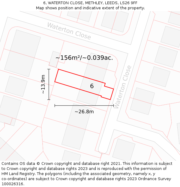 6, WATERTON CLOSE, METHLEY, LEEDS, LS26 9FF: Plot and title map