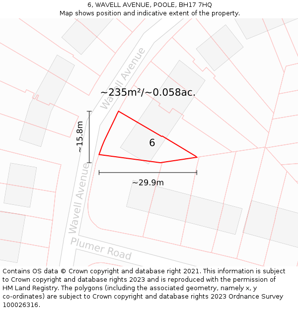 6, WAVELL AVENUE, POOLE, BH17 7HQ: Plot and title map