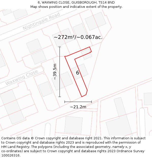 6, WAXWING CLOSE, GUISBOROUGH, TS14 8ND: Plot and title map