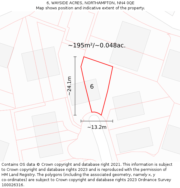 6, WAYSIDE ACRES, NORTHAMPTON, NN4 0QE: Plot and title map