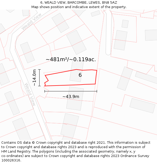 6, WEALD VIEW, BARCOMBE, LEWES, BN8 5AZ: Plot and title map