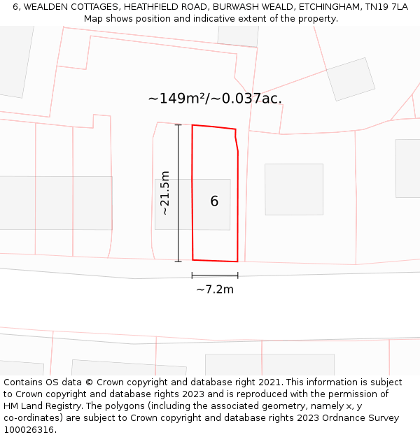 6, WEALDEN COTTAGES, HEATHFIELD ROAD, BURWASH WEALD, ETCHINGHAM, TN19 7LA: Plot and title map