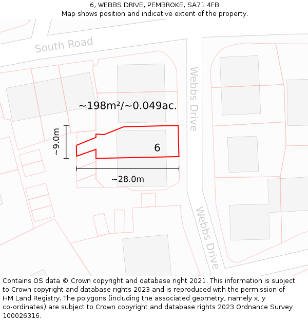 6, WEBBS DRIVE, PEMBROKE, SA71 4FB: Plot and title map