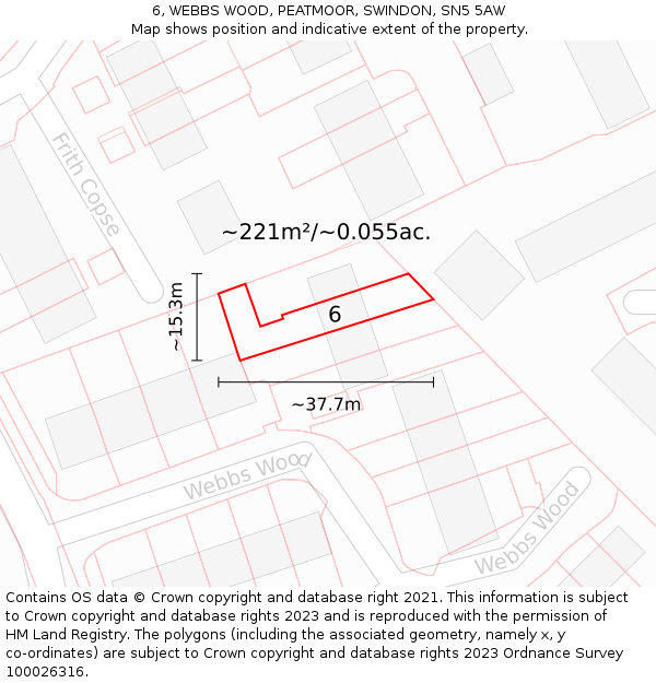 6, WEBBS WOOD, PEATMOOR, SWINDON, SN5 5AW: Plot and title map