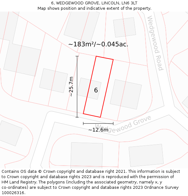 6, WEDGEWOOD GROVE, LINCOLN, LN6 3LT: Plot and title map