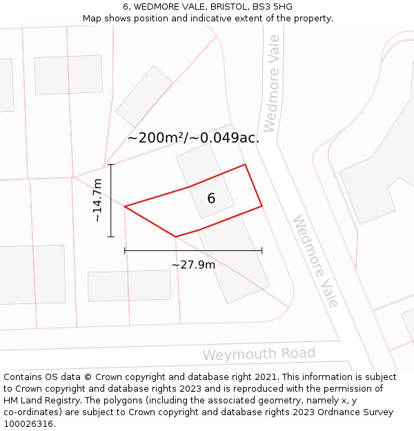 6, WEDMORE VALE, BRISTOL, BS3 5HG: Plot and title map