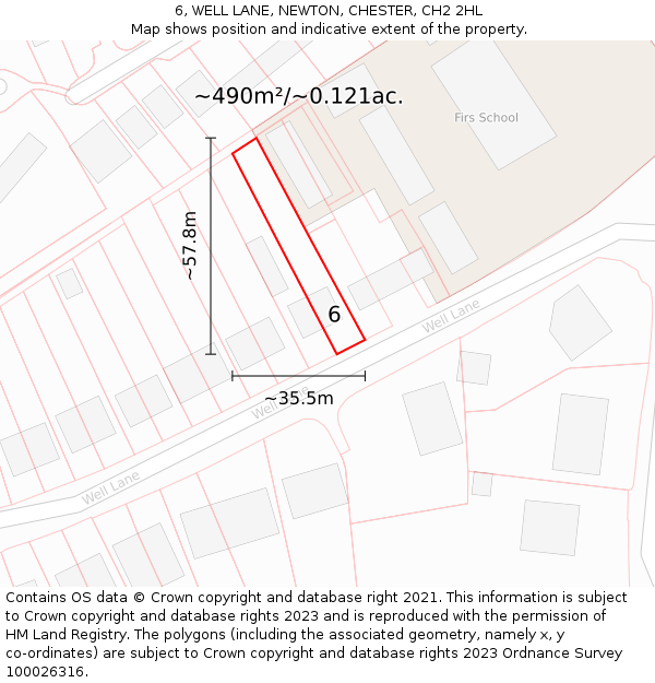 6, WELL LANE, NEWTON, CHESTER, CH2 2HL: Plot and title map