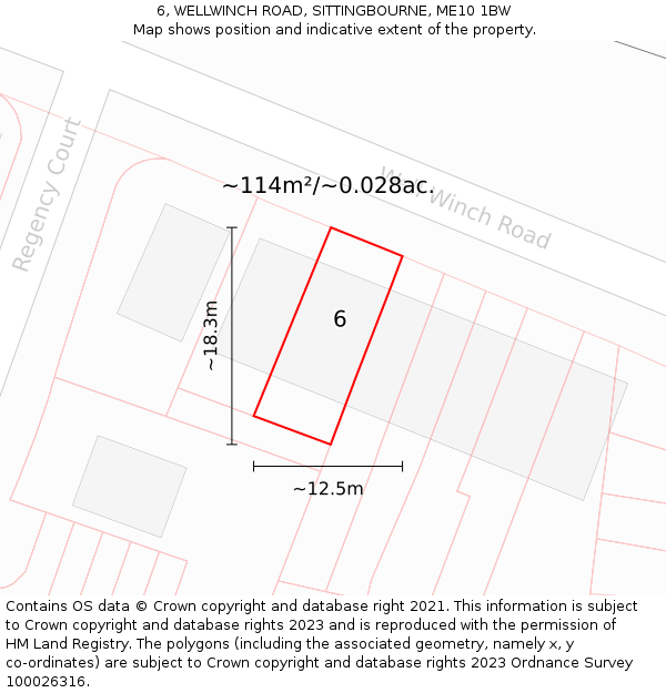 6, WELLWINCH ROAD, SITTINGBOURNE, ME10 1BW: Plot and title map