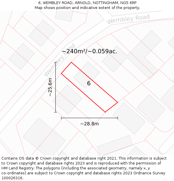 6, WEMBLEY ROAD, ARNOLD, NOTTINGHAM, NG5 6RP: Plot and title map