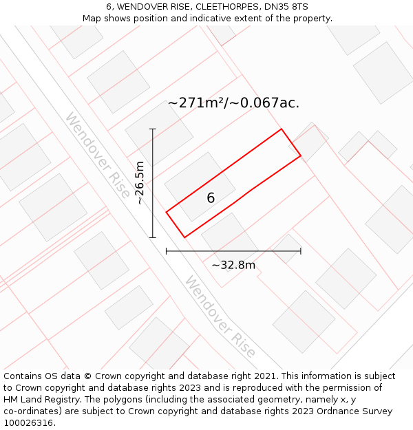 6, WENDOVER RISE, CLEETHORPES, DN35 8TS: Plot and title map