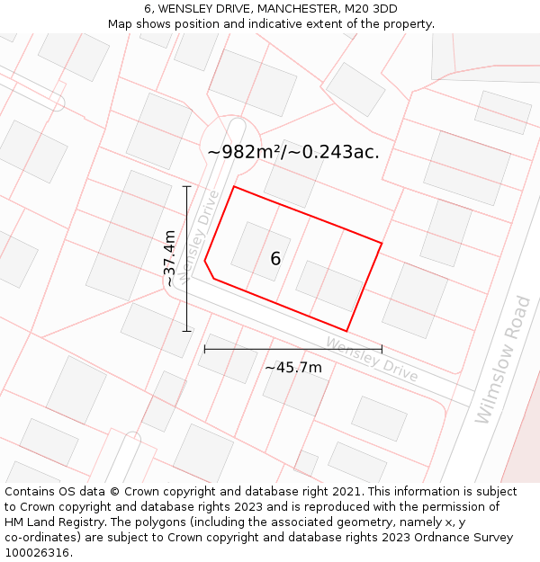 6, WENSLEY DRIVE, MANCHESTER, M20 3DD: Plot and title map